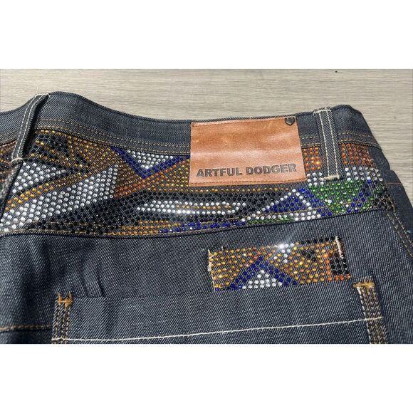 NEW Deadstock Y2K Artful Dodger Mens Jeans Embroidered & Bejeweled Size 42x35 - Picture 12 of 16